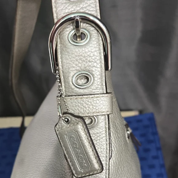Coach Silver Pebbled Leather Duffle Hobo Bag - Picture 6 of 16